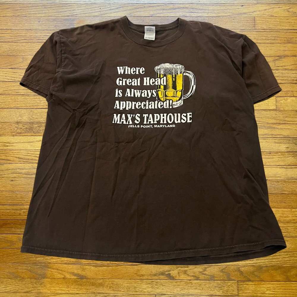 Gildan Maxs Taphouse Fells Point Maryland Beer Graphic T-Shirt Mens 2XL Brown